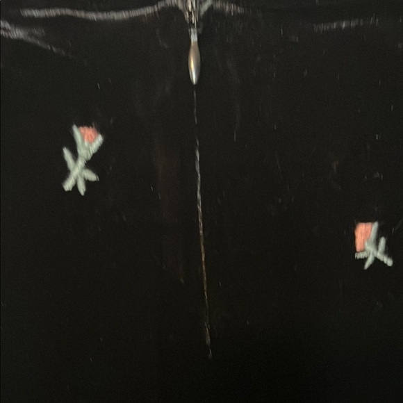 WeWoreWhat velvet black midi  skirt with Floral Accents. Ruched front . - Picture 5 of 7